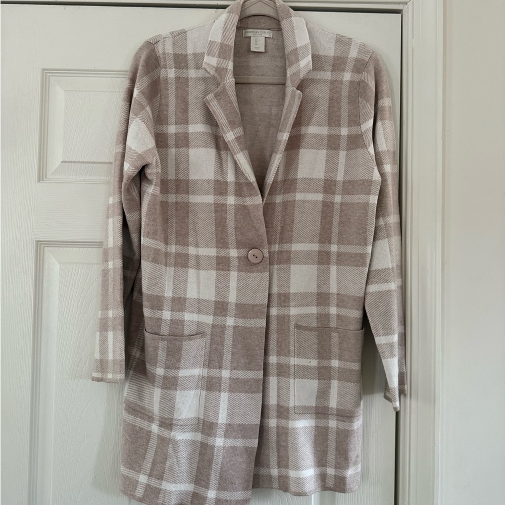 Christian Siriano Beige and White Plaid Blazer